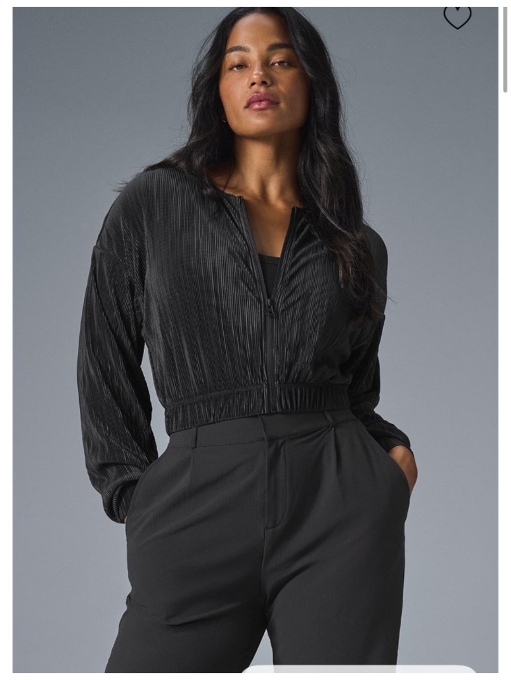 NWT Alo Yoga Black Micro Plisse cropped zip jacket M